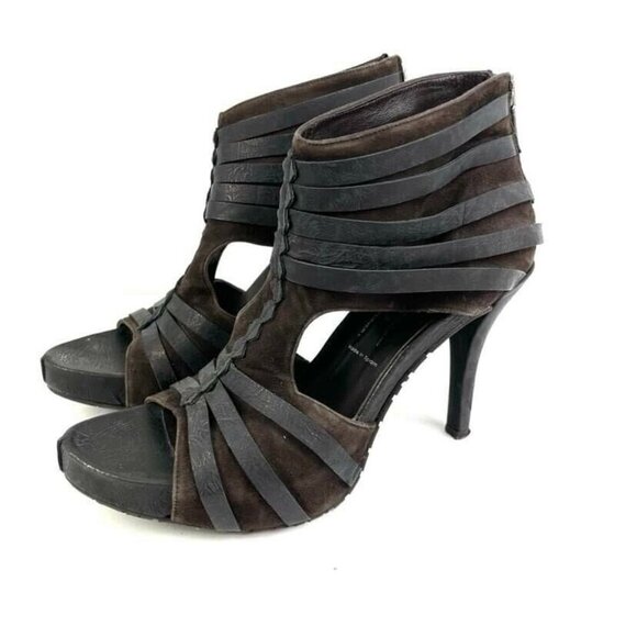 Donald J Pliner Gladiz Gladiator Sandals 8.5 Black Leather Platform Heels - Picture 1 of 12